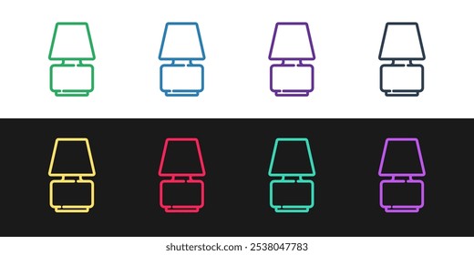 Set line Table lamp icon isolated on black and white background.  Vector