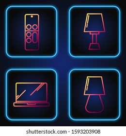 Set line Table lamp , Laptop , Remote control  and Table lamp . Gradient color icons. Vector