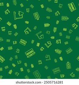 Set line Table lamp, Laptop with text work and Identification badge on seamless pattern. Vector