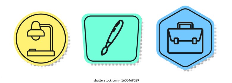 Set line Table lamp, Paint brush and Briefcase. Colored shapes. Vector