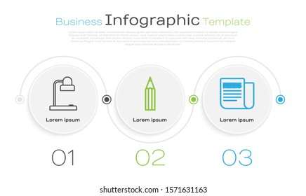 Set line Table lamp, Pencil and News. Business infographic template. Vector
