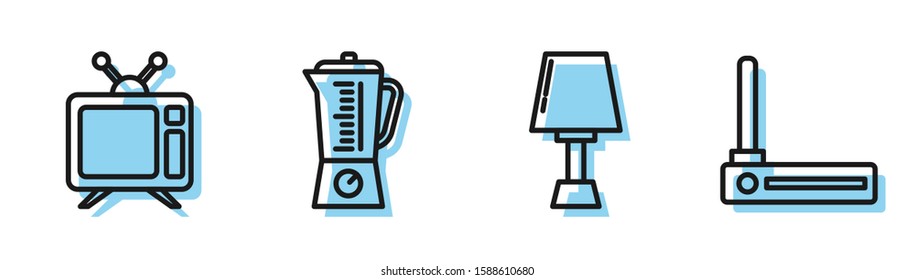 Set line Table lamp , Television, Blender  and Router and wi-fi signal  icon. Vector