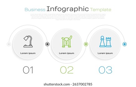 Set line Table lamp, Viking in horned helmet and Chess. Business infographic template. Vector
