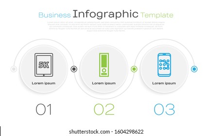 Set line Tablet with text 5k, Video game console and Mobile and graphic password protection. Business infographic template. Vector