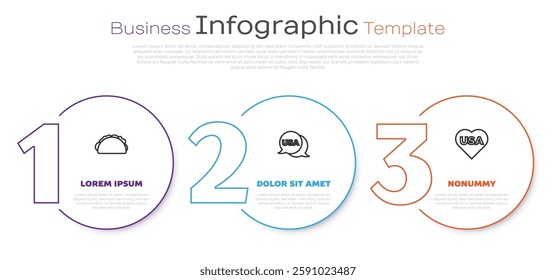 Set line Taco with tortilla, USA Independence day and . Business infographic template. Vector