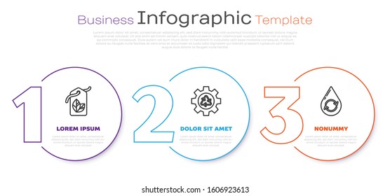 Set line Tag with leaf symbol, Recycle symbol and gear and Recycle clean aqua. Business infographic template. Vector