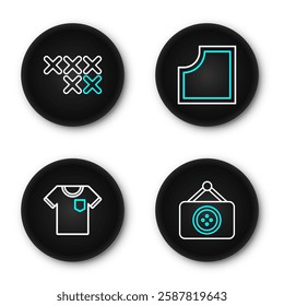 Set line Tailor shop, T-shirt, Sewing Pattern and Adjustable embroidery hoop icon. Vector