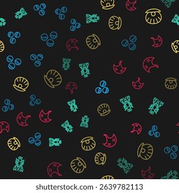 Set line Takoyaki, Lobster, Shell with pearl and Stingray on seamless pattern. Vector
