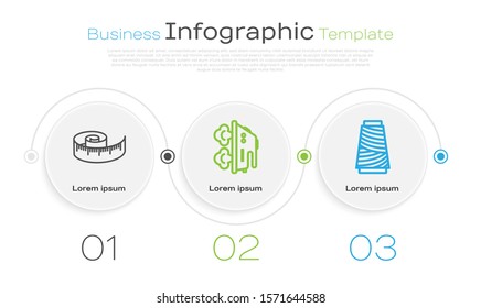 Set line Tape measure, Electric iron and Sewing thread on spool. Business infographic template. Vector