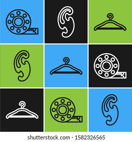 Set line Tape measure, Hanger wardrobe and French curves icon. Vector
