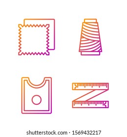 Set line Tape measure, Sewing Pattern, Textile fabric roll and Sewing thread on spool. Gradient color icons. Vector