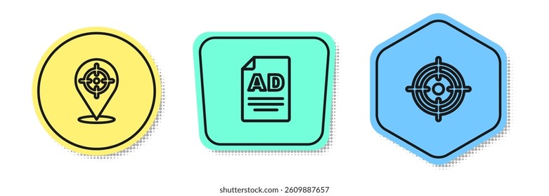 Set line Target, Advertising and . Colored shapes. Vector