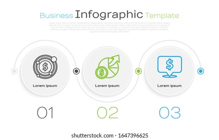 Set line Target with dollar symbol, Money and diagram graph and Speech bubble with dollar. Business infographic template. Vector