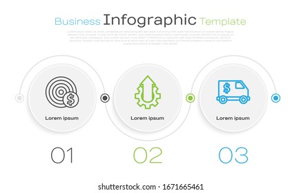 Set line Target with dollar symbol, Arrow growth gear business and Armored truck. Business infographic template. Vector