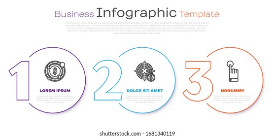 Set line Target with dollar symbol, Target with dollar symbol and Hand touch and tap gesture. Business infographic template. Vector