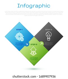 Set line Target with dollar symbol, Light bulb and Financial growth and coin. Business infographic template. Vector