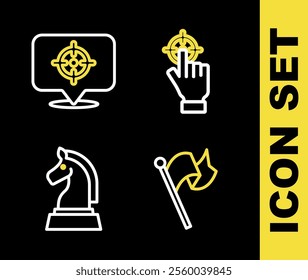Set line Target, Flag, Chess and  icon. Vector