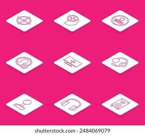 Juego de línea Target sport, concepto de caza de la cabeza, medalla, Premium crear pantalla de Cuenta, monitor de la computadora, auriculares, joystick para máquina de arcade e ícono. Vector