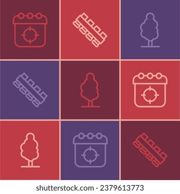 Fijar la línea Deportes de destino, Árbol y caza icono del cinturón del cartucho. Vector