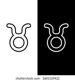 Set line Taurus zodiac sign icon isolated on black and white background. Astrological horoscope collection.  Vector Illustration