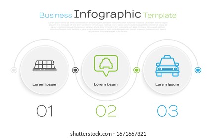 Set line Taxi car roof, Map pointer with taxi and Taxi car. Business infographic template. Vector