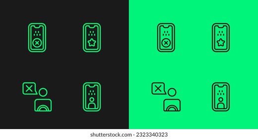 Set line Taxi driver license, mobile app and  icon. Vector