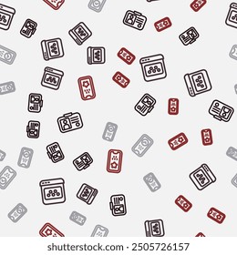 Set line Taxi driver license, mobile app,  and  on seamless pattern. Vector
