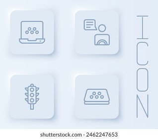 Set line Taxi mobile app, driver, Traffic light and car roof. White square button. Vector
