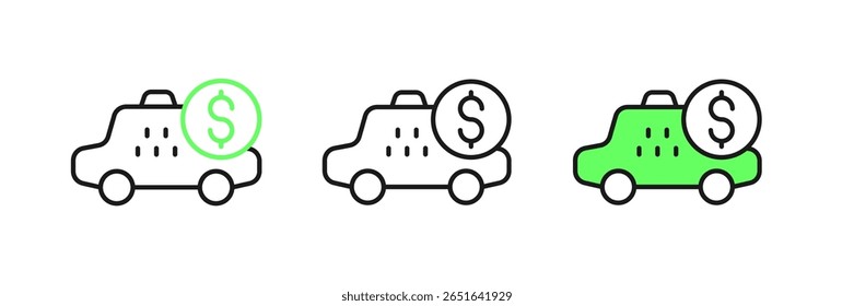 Set line Taximeter device icon isolated on white background. Measurement appliance for passenger fare in taxi car.  Vector