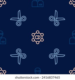 Set line Teacher, Scissors and Molecule on seamless pattern. Vector