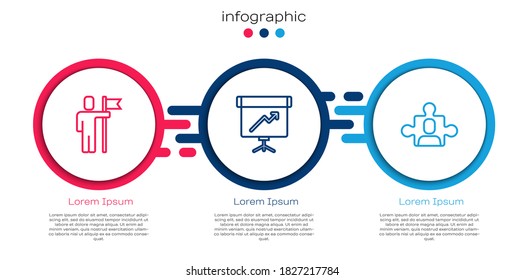 Set line Team leader, Chalkboard with diagram and Project team base. Business infographic template. Vector