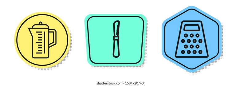 Set line Teapot , Knife  and Grater . Colored shapes. Vector