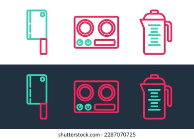 Set line Teapot, Meat chopper and Gas stove icon. Vector