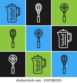 Set line Teapot , Spatula  and Kitchen whisk  icon. Vector