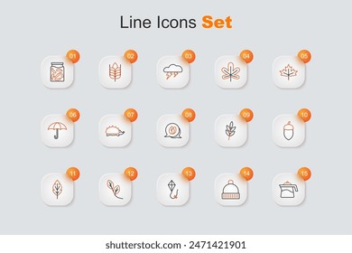 Set line Teapot, Winter hat, Kite, Leaf, Acorn,  and  icon. Vector