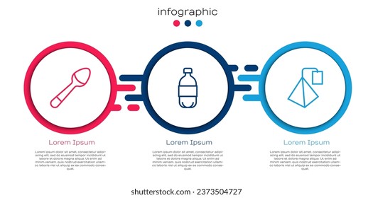 Fijar la línea de la cuchara, botella de agua y bolsa. Plantilla de infografía empresarial. Vector