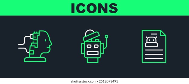 Set line Technical specification, Robot for maintenance and  icon. Vector
