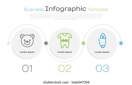 Set line Teddy bear plush toy, Baby clothes and Classic steel safety pin. Business infographic template. Vector