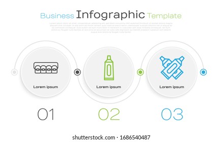 Fije la línea Dientes con cepas, Tubo de dentífrico y Tubo Cruzado de dentífrico. Plantilla de infografía empresarial. Vector
