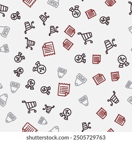 Set line Telephone 24 hours support, Shopping cart, Hanging sign with text Open and Wish list template on seamless pattern. Vector