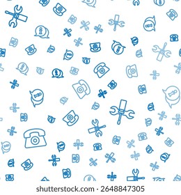 Set line Telephone 24 hours support, Screwdriver and wrench spanner and Information on seamless pattern. Vector