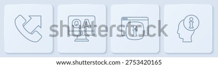 Set line Telephone 24 hours support, Monitor with FAQ information, Question and Answer and Information. White square button. Vector