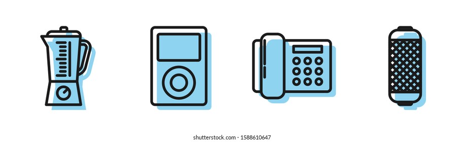 Set line Telephone , Blender , Music player  and Stereo speaker  icon. Vector