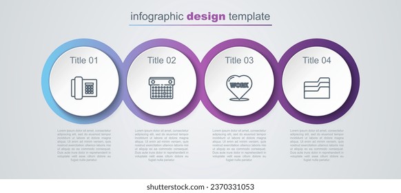 Set line Telephone, Calendar, Heart with text work and Document folder. Business infographic template. Vector