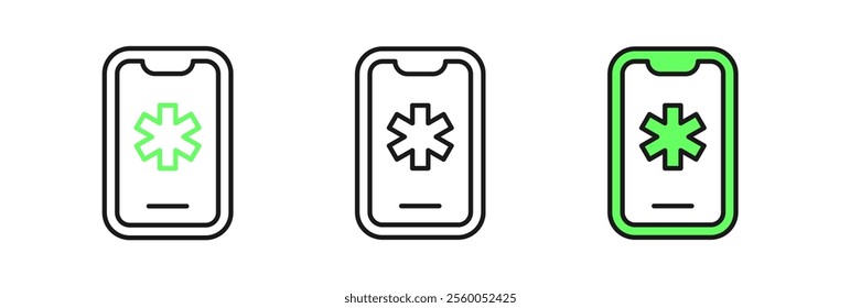 Set line Telephone with emergency call 911 icon isolated on white background. Police, ambulance, fire department, call, phone.  Vector