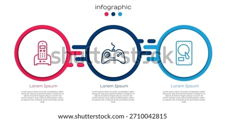 Set line Telephone, Gamepad and Hard disk drive HDD. Business infographic template. Vector