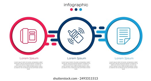 Set line Telephone handset, Mobile and File document. Business infographic template. Vector