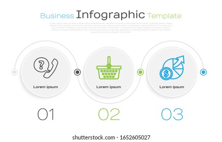 Set-line Telefonhandset und Sprechblase-Chat, Warenkorb, Geld und Diagramm. Infografik-Vorlage für Unternehmen. Vektorillustration