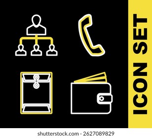 Set line Telephone handset, Wallet, Envelope and Referral marketing icon. Vector