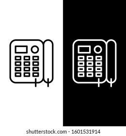 Set line Telephone icon isolated on black and white background. Landline phone.  Vector Illustration